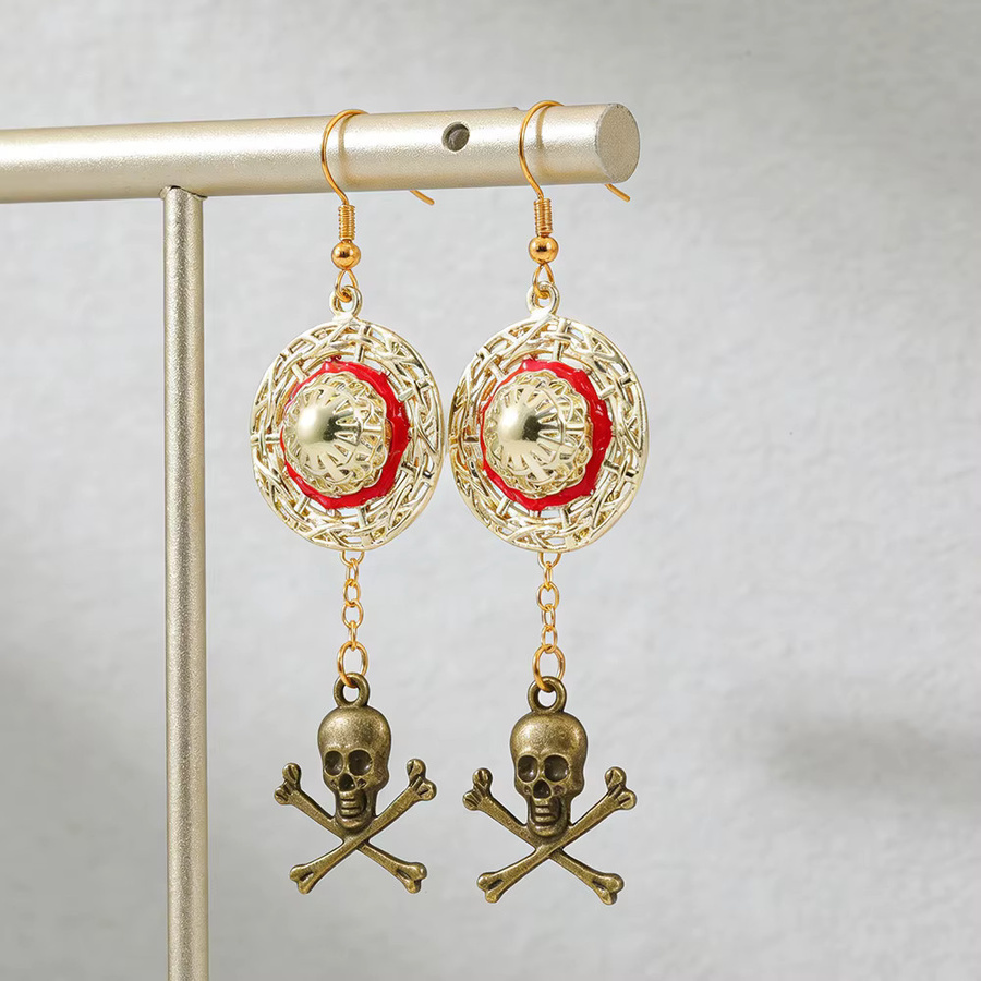 Bandai Ohrringe, Piratenschädel, Messing, Gold, Vintage - Bild 2