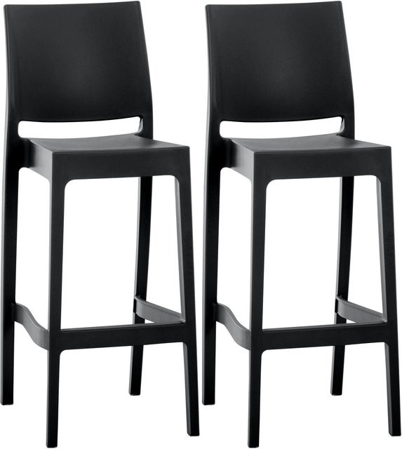 DELUKE Barhocker MIAMI 2er Set Schwarz aus Kunststoff mit Lehne und stapelbar - Bild 1