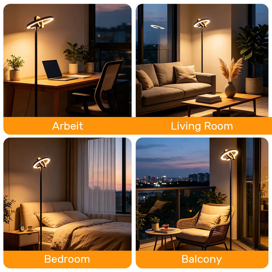 Moderne Split-Rund-LED-Stehleuchte in Schwarz mit Fernbedienung, stufenlos dimmbar und 7 Farbtemperaturen, Mehrwinkel-Doppelkopf-Stehlampe aus Metall für dein Wohnzimmer, Höhe: 192,0 cm, Breite: 25,4 cm, Tiefe: 2,0 cm - Bild 6
