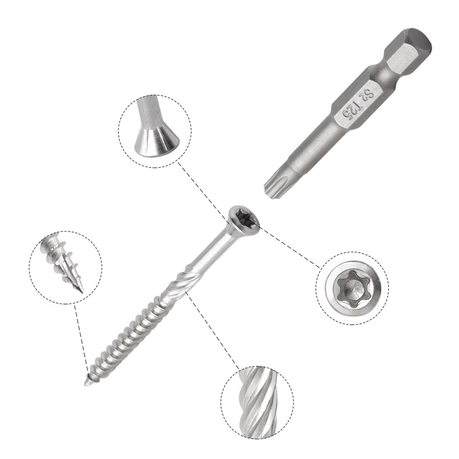 20 Stück Torx-Rändelschrauben aus Edelstahl, rostbeständige Selbstsenkende Holzdeckschrauben für Faserplatten und Trockenbau, Silber - Bild 1