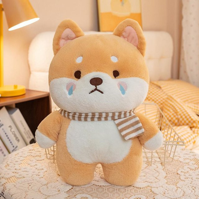 Yiran Health & Beauty Shiba Inu Kissen Plüschtier, Braun Grau, 35cm - Bild 1