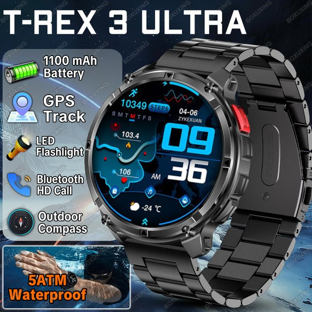 BOXUXING Smartwatch, Herren, 1,7 Zoll AMOLED, 5 ATM, Schwarz, Silikon - Bild 1