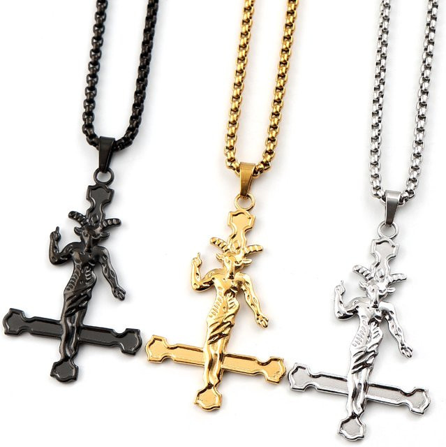 Lovely FAJA Anhänger Halskette, Baphomet Ziegenkopf, Edelstahl, Unisex - Bild 1