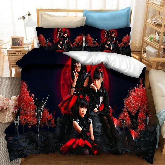 Babymetal Rock Band Bettwäsche Set aus Mikrofaser in Schwarz mit Bettbezug und Kissenbezug, Breite: 135 cm, Länge: 200 cm - Bild 1