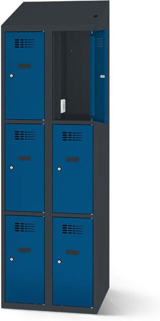 rotstahl Fächerschrank mit Ladefunktion und 6 Fächern in Dunkelblau mit anthrazitgrauem Korpus, B: 80 cm, H: 200 cm - Bild 1
