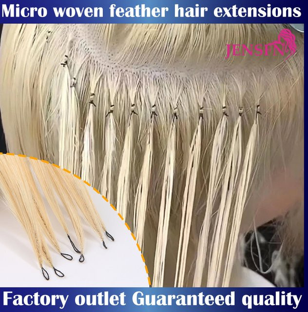 JENSFN Micro Feather Haarverlängerungen, 100 % Echthaar, glatt, handgestrickt - Bild 1
