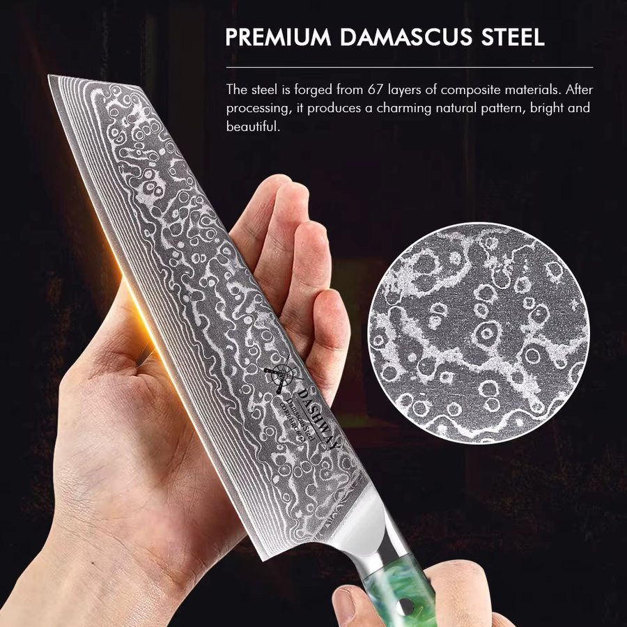 DASHWAY Japanisches Kiritsuke Kochmesser aus Damaststahl mit Harzgriff, 21,59 cm - Bild 4