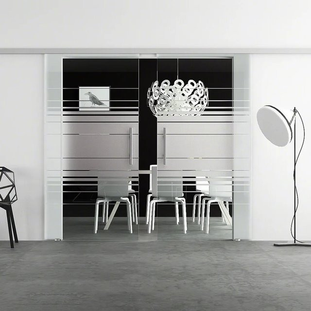 Levidor Doppelglasschiebetür Komplettset Bremen aus Aluminium und Glas in Silber, B/H: 65 x 205 cm (2 Stück) - Bild 1