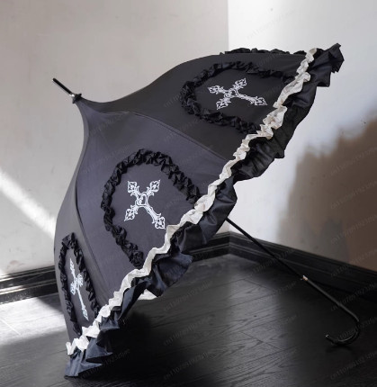 Lolita Princess Sonnenschirm mit buntem Spitzen-Birdcade-Design und UV-Schutz in Schwarz und Multicolour - Bild 1