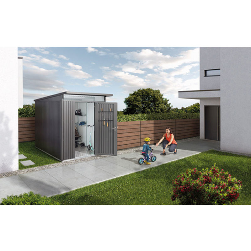 Biohort Gerätehaus AvantGarde aus Stahl mit Pultdach und Standardtür, Dunkelgrau-metallic, B/T/H: 174 x 254 x 218 cm - Bild 2