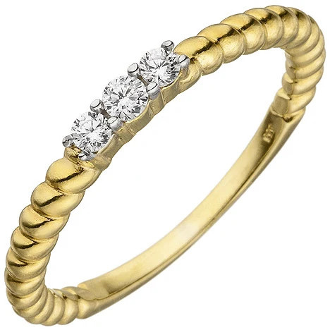 Colfem Ring 333 Gelbgold, 3 Zirkonia, Damen, Größe 50 - Bild 1