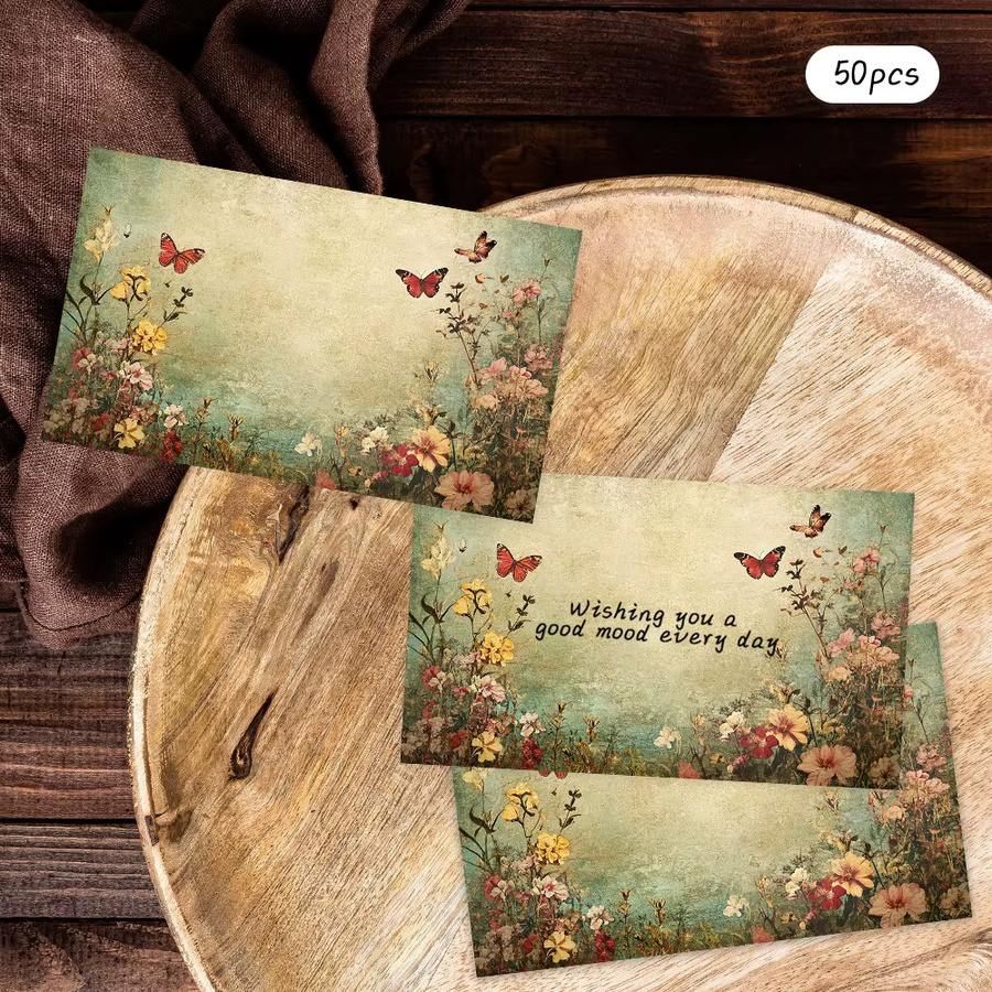 50 Stück leere Grußkarten im Vintage-Stil mit Blumenmuster in Grün und Multicolour aus Papier - Bild 3