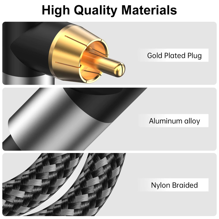Jiansu High-End RCA zu RCA Koaxial-Audiokabel 90-Grad SPDIF Digitales Kabel in Silber und Grau - Bild 4
