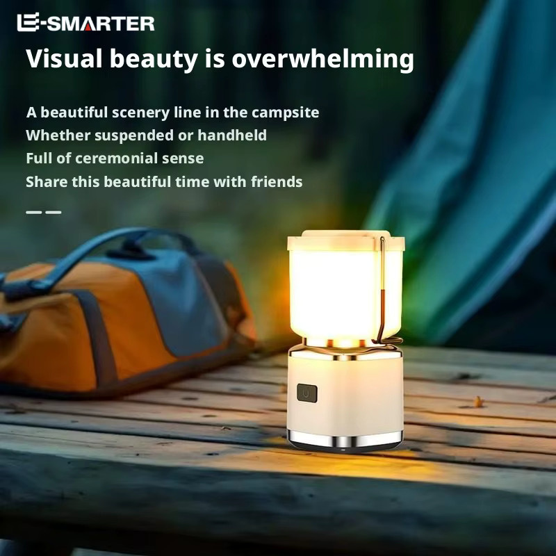 ESMARTER Tragbare Mini Camping Laterne Wiederaufladbar in Beige und Weiß für Outdoor und Zelt - Bild 2