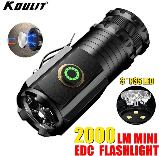 KDULIT P35 Taktische LED-Taschenlampe, 2000lm, Schwarz, USB wiederaufladbar, 5 Modi, ideal für Camping und EDC - Bild 1