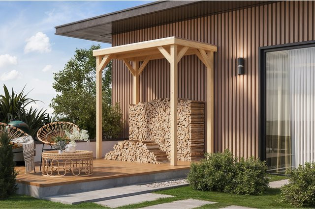 Karibu Grillunterstand Rocky Pavillon halb aus Fichte in Braun - Bild 1