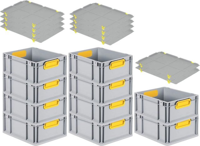 PROREGAL Spar Set 10x Eurobox Nextgen Color mit Auflagedeckel und Schiebeschnappverschlüssen, Gelb, H x B x T: 17 x 30 x 40 cm - Bild 1