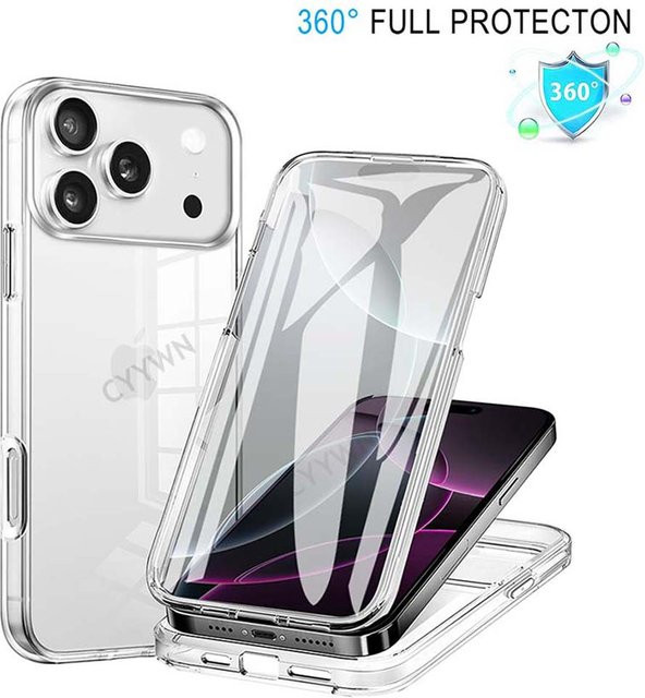 CYYWN Transparente Schutzhülle für iPhone 17 Pro Max 16 15 14 13 12 11 Pro Plus XS Max mit 360 Grad Ganzkörperschutz und doppelseitiger Stoßstangenabdeckung - Bild 1