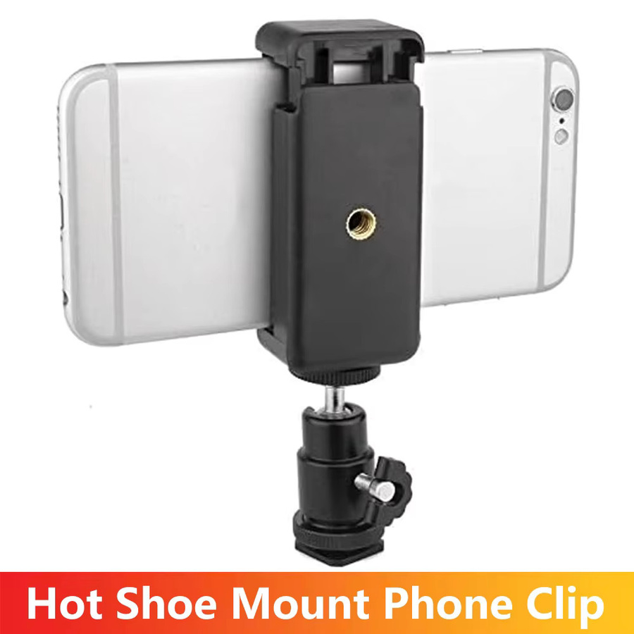 EXSKOF Hot-Shoe-Handyhalterung mit 360-Grad-Drehung und Kugelkopf aus Aluminiumlegierung, Blitzschuhadapter für DSLR-Kamera und Smartphone, Schwarz - Bild 1