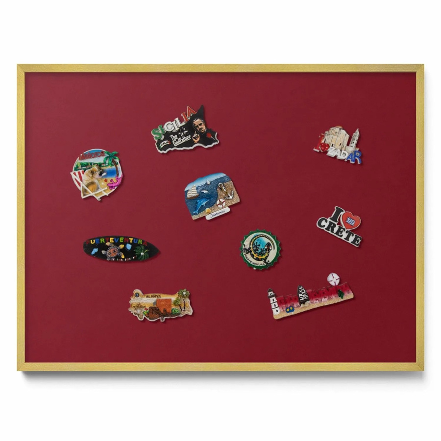 Tulup Magnettafel Magnetboard für Reisemagnete in Burgunderrot mit Goldrahmen, B: 80 cm, H: 60 cm - Bild 2