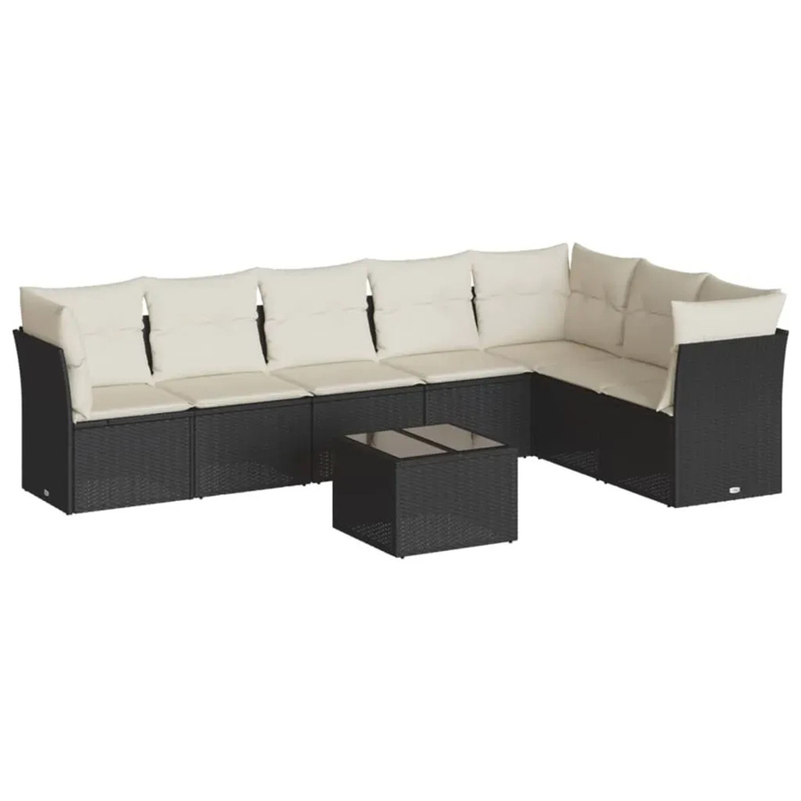 vidaXL 8-teilige Garten-Sofagarnitur in L-Form aus Poly-Rattan in Schwarz mit Kissen und Stauraum - Bild 2