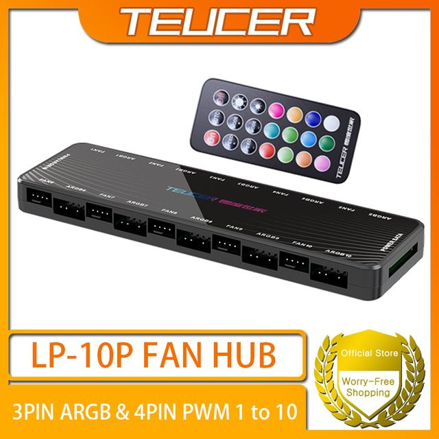 TEUCER Chassis Fan Hub 5V3PIN ARGB PWM Lüftertrenner für PC, Schwarz - Bild 1