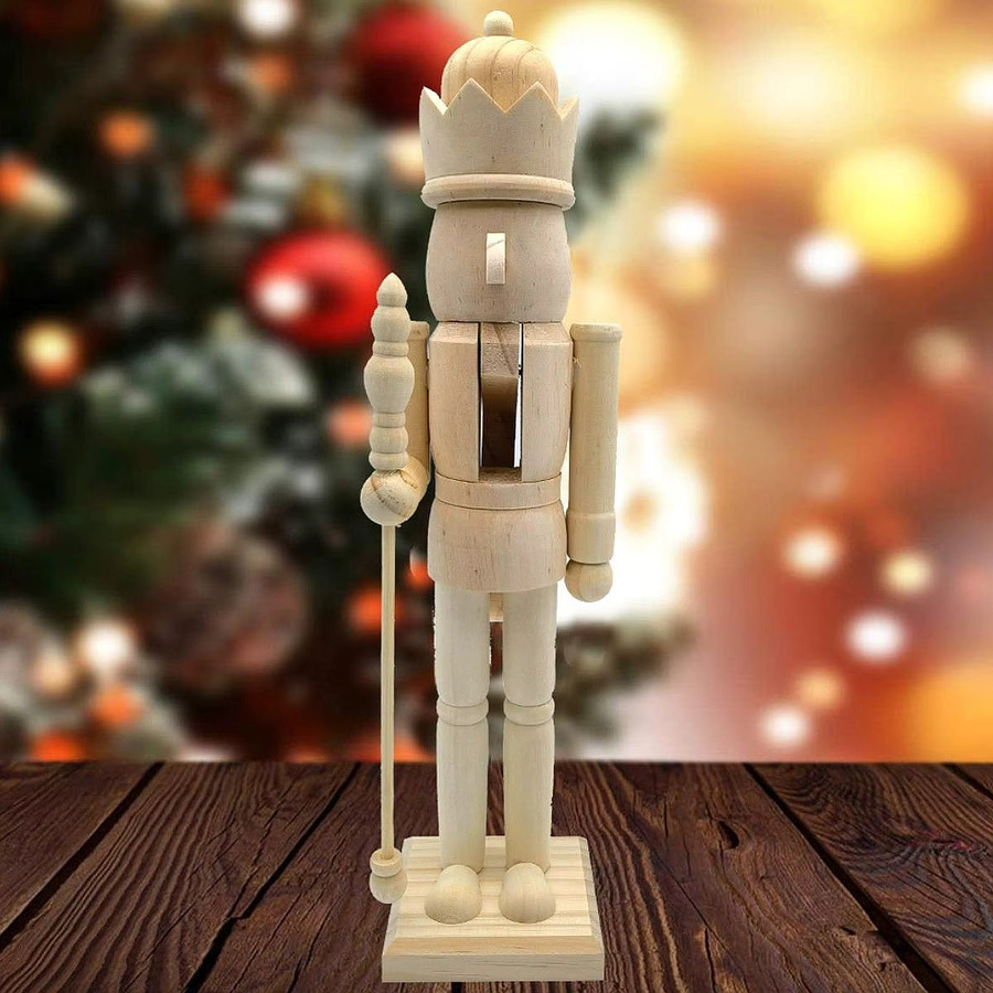 Kesoto Nussknacker-Figur aus Holz zum Selbermachen, unbemalte Weihnachtsfigur in Natur/Holzfarben, Höhe: 38 cm - Bild 4