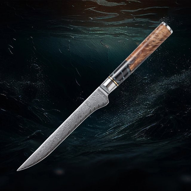 Baovim Ausbeinmesser aus Damaszener Stahl mit Holzgriff, 6 Zoll Japanisches Filetiermesser für Fleisch und Fisch - Bild 1