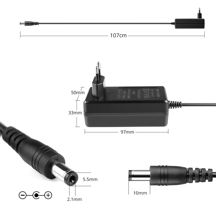 JW DC-Netzteil 24 V für LED und COB-Streifen, AC85–265 V auf 24 Volt, Schwarz - Bild 2