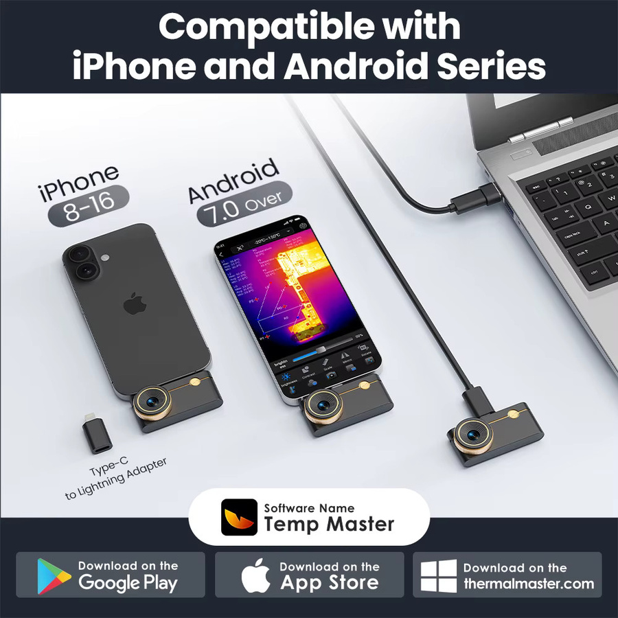 Thermal Master P3 Wärmebildkamera mit Makroobjektiv für iOS und Android, 512 x 384 x 3IR-Auflösung, Schwarz - Bild 6