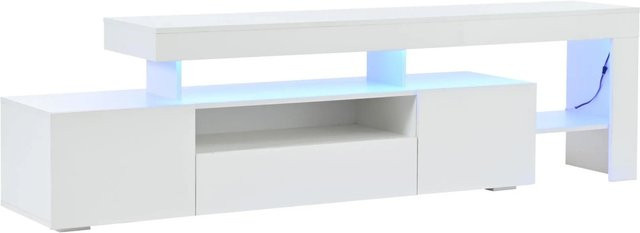 okwish TV Schrank Lowboard mit LED-Beleuchtung in Weiß Hochglanz für bis zu 85 Zoll, B/T/H: 192 x 37 x 53 cm - Bild 1