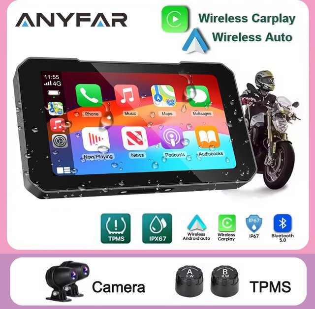Tragbares 5-Zoll Motorrad-Display mit Android Auto und CarPlay für die Navigation in Schwarz - Bild 1