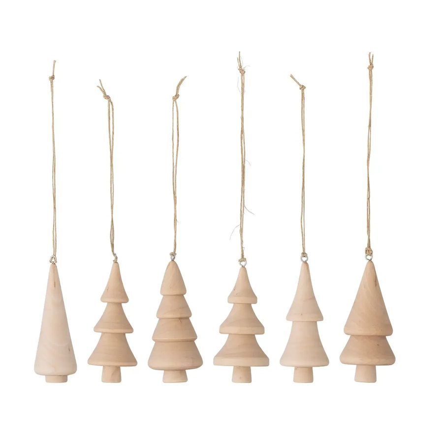Bloomingville Weihnachtsanhänger Schima Jivani aus naturbelassenem Holz, Set mit 6 Stück, Beige/Weiß - Bild 1