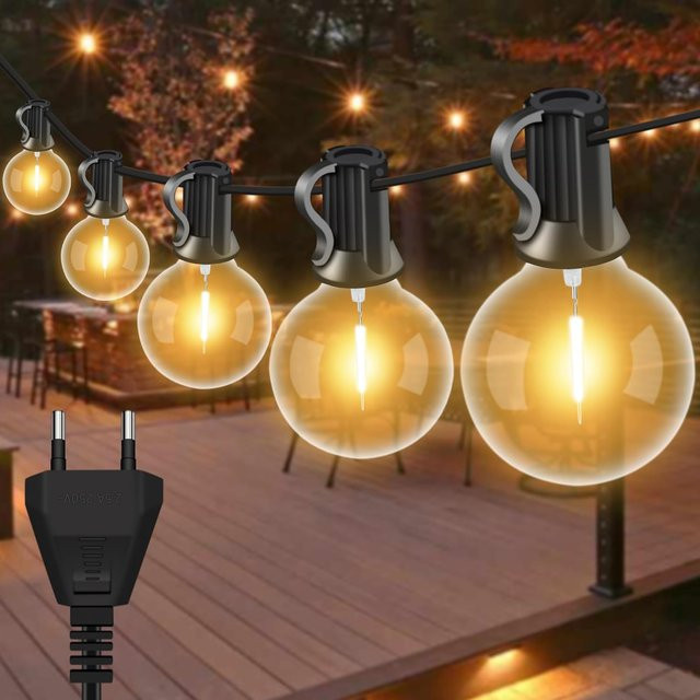 Wasserdichte LED-Lichterkette für Außen und Innen mit 50 warmweißen Glühbirnen, 15m Länge, transparent - Bild 1