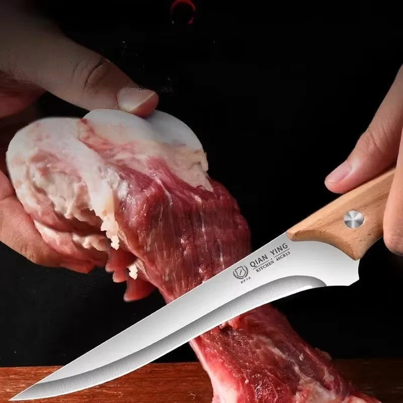 YRIDEFE Ausbeinmesser aus Edelstahl in Silber mit Holzgriff für Fleisch und Metzgerei - Bild 2