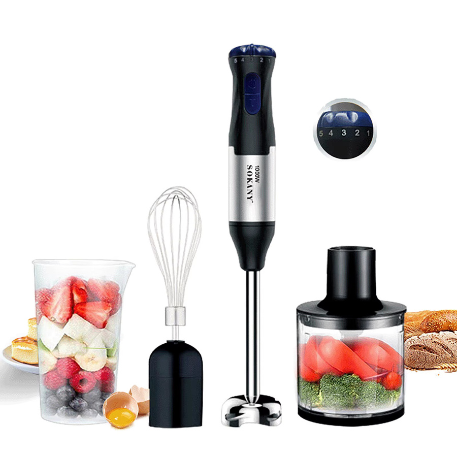 Romancom 4-in-1 Stabmixer in Schwarz mit Schneebesen und Zerkleinerer für Smoothies und Babynahrung - Bild 1