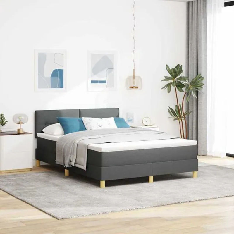 vidaXL Boxspringbett mit Matratze in Grau und Anthrazit aus Stoff, B/T/H: 160 x 200 x 88 cm - Bild 1