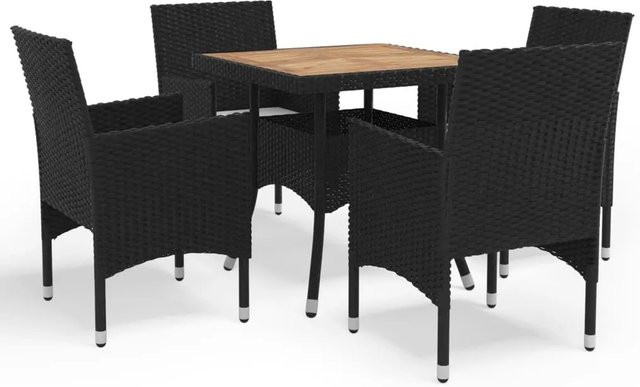 vidaXL 5-tlg Garten-Essgruppe aus Poly Rattan und Akazienholz in Schwarz und Braun - Bild 1