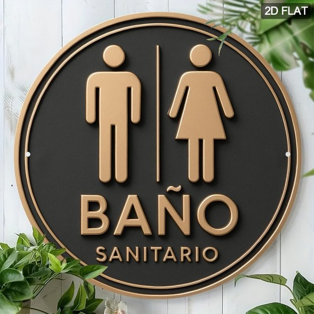 Rundes Spanisches Toilettenschild aus Aluminium von CIFBUY in Gold, Wandkunst Metallplakette Durchmesser: 50 cm - Bild 1