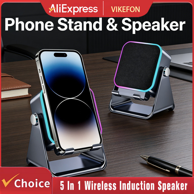 VIKEFON 5-in-1 Bluetooth Lautsprecher mit kabelloser Induktion, RGB-Lichter und Telefonhalter, HIFI-Sound, Schwarz oder Weiß - Bild 1