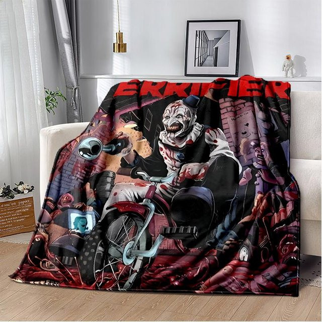 YangJOJO Terrifier Horrorfilm Flanell Überwurfdecke, weiche Plüschdecke für Halloween, B/B: 150 x 200 cm, Mehrfarbig - Bild 1