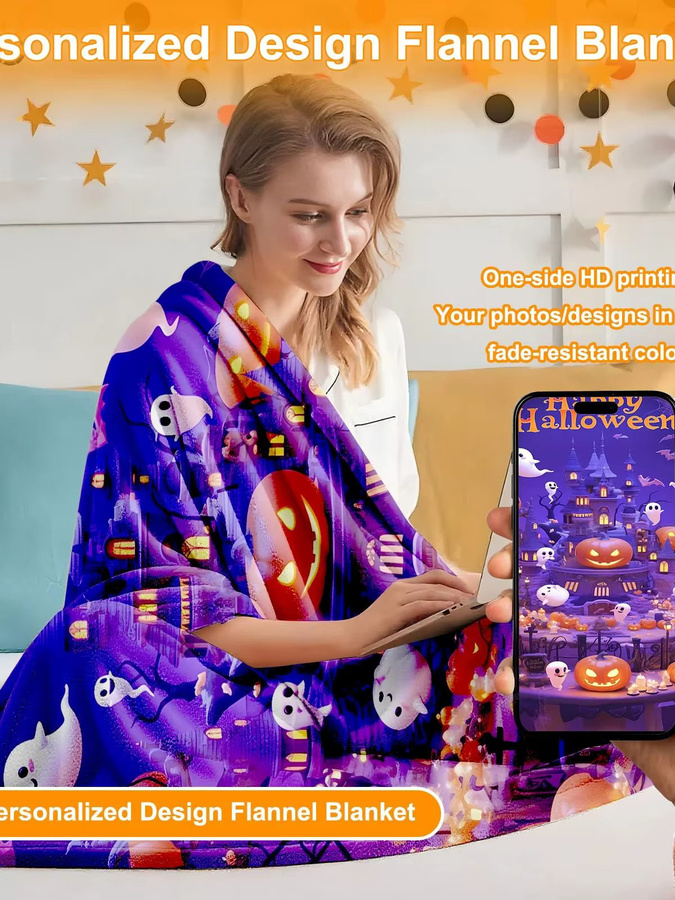 Personalisierter Flanellüberwurf mit Halloween-Designs von SRH in Multicolour für Erwachsene - Bild 5