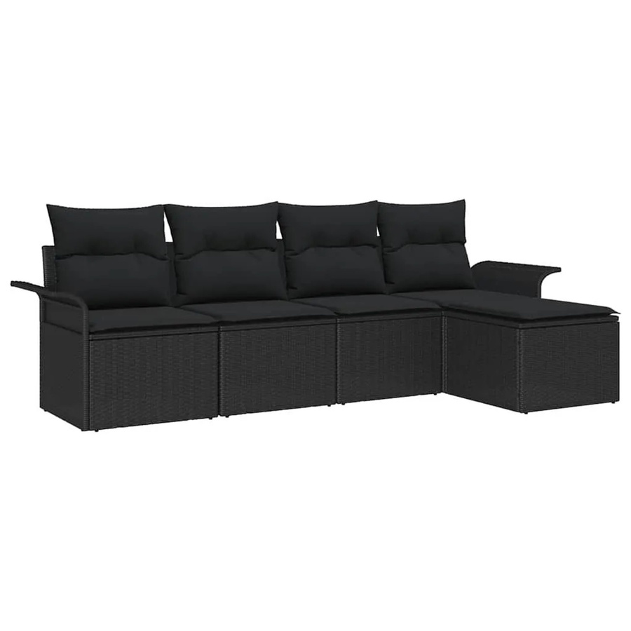 vidaXL Garten-Sofa-Set aus Poly Rattan mit Kissen in Schwarz, 5-teilig - Bild 2