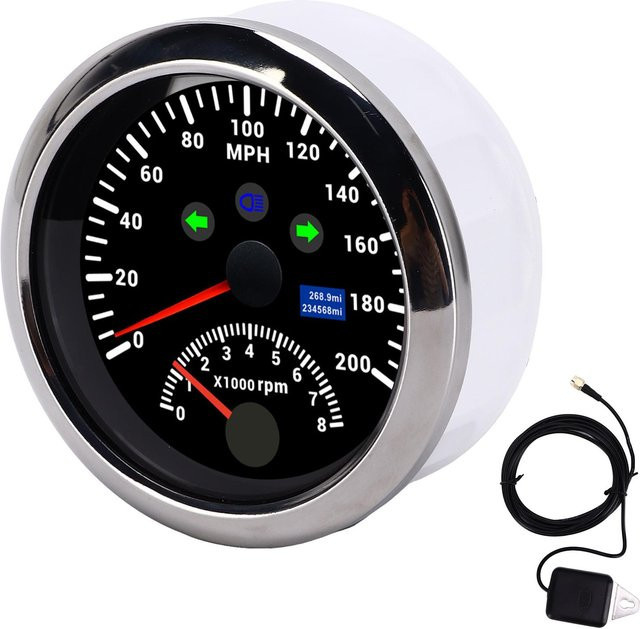 Koogeelife GPS Tacho mit Drehzahlmesser und Übergeschwindigkeitswarnung, LCD Anzeige mit roter Hintergrundbeleuchtung für Auto und Boot, Schwarz/Grau - Bild 1