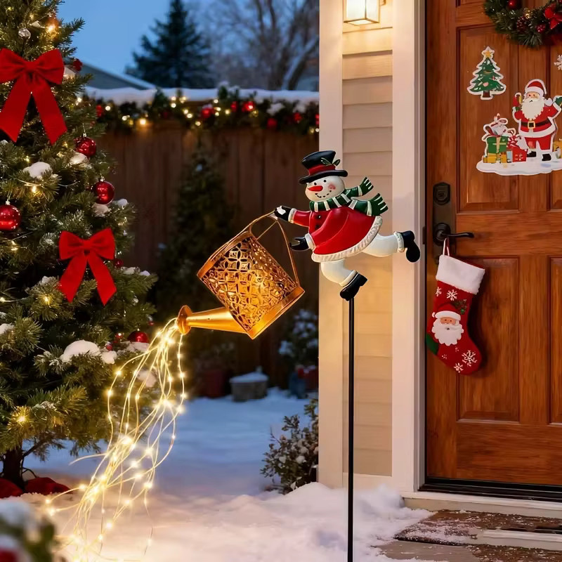 Leclstar Solar Schneemann Gießkanne mit LED Licht für Garten und Outdoor Dekoration, Mehrfarbig - Bild 4