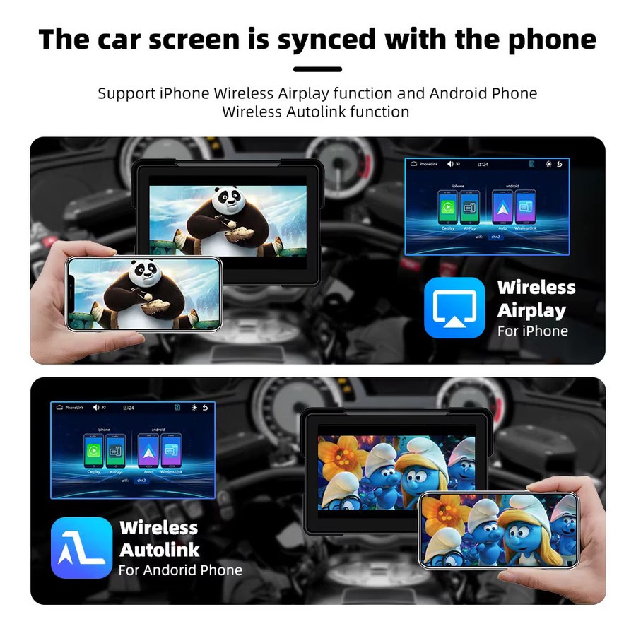 EKIY Kabelloses CarPlay und Android Auto Motorrad-Navigationsdisplay mit 7,0 Zoll Bildschirm, GPS und TPMS, Schwarz - Bild 6