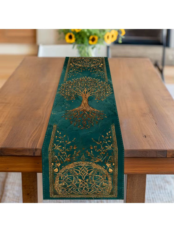 VIKAMA Tischläufer Goldener keltischer Baum des Lebens mit floralem Ethnic-Design, Breite: 33 cm, Länge: 90 cm - Bild 7