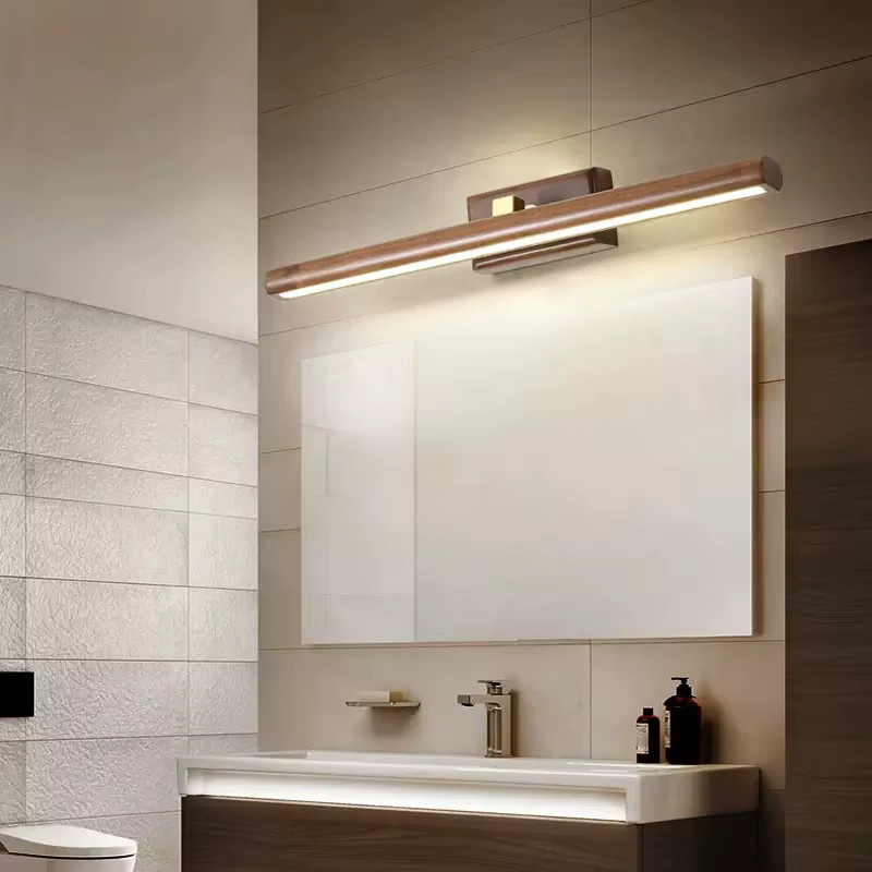 Homocean LED Wandleuchte aus Massivholz in Schwarz und Braun mit warmweißem Licht und verstellbarem Design für Badezimmer und Spiegel - Bild 1