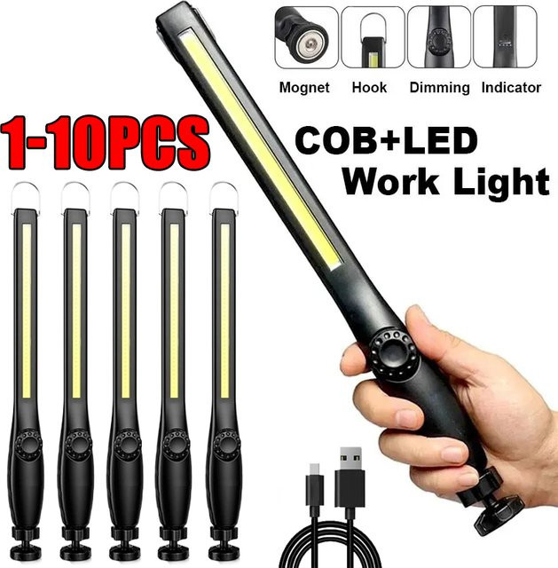 KDULIT USB aufladbare COB LED Taschenlampe mit Magnet und Haken in Schwarz für Camping, Auto Reparatur und Inspektion - Bild 1