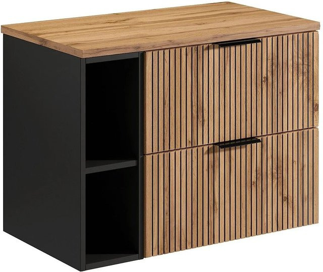 Waschbeckenunterschrank Madela von Vente-unique in Schwarz mit Streifenoptik, Breite: 80 cm - Bild 1